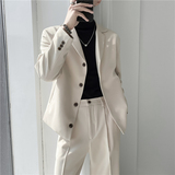 ins轻熟风英伦纯色西服外套阔版宽松休闲小西装X27四粒扣-P150，男装西服套装，电商C308