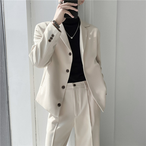 ins轻熟风英伦纯色西服外套 阔版宽松休闲小西装 X27四粒扣-P150，男装西服套装，电商C308