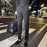 时尚免烫条纹西裤男士韩版修身小脚裤商务休闲长裤深灰色K29-P70，男装西裤，电商C308