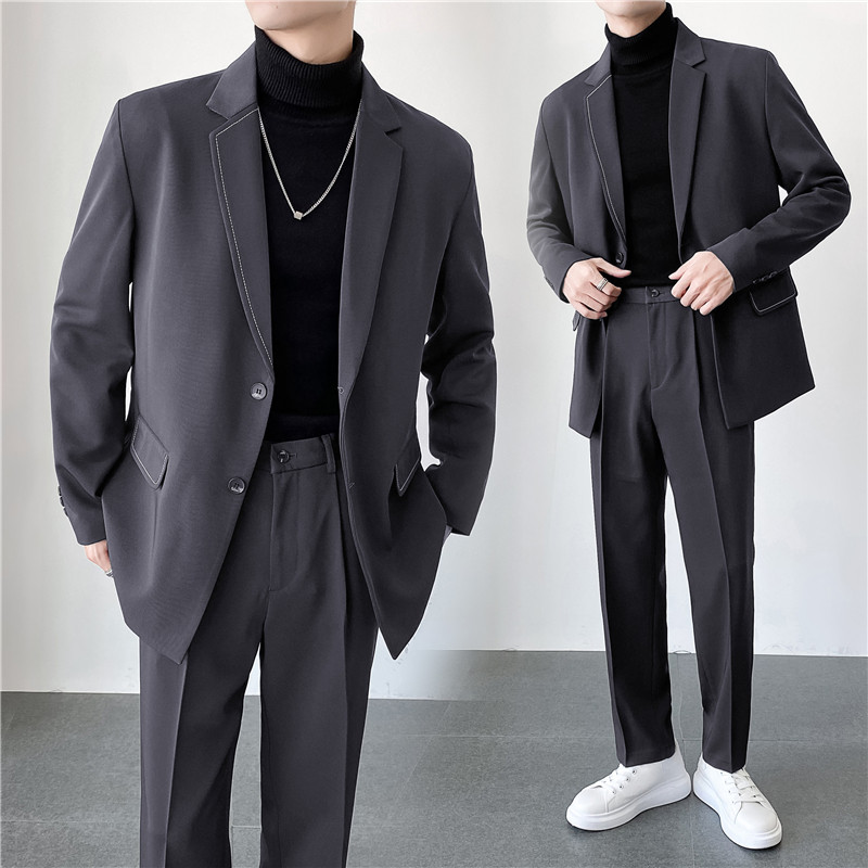 轻熟风ins英伦纯色西服套装阔版宽松休闲小西装TZ27压线-P225,男装西服套装,电商C308