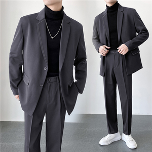 ins轻熟风英伦纯色西服套装 阔版宽松休闲小西装 TZ27压线-P225图片
