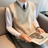 秋冬毛衣马甲套头V领针织衫背心无袖保暖坎肩上衣黑色MY3-P45，男装背心/马甲，电商C308