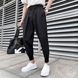 22春夏青春松紧腰魔术贴休闲裤男潮流束脚垂感西裤九分裤K03-P65，男装西裤，电商C308