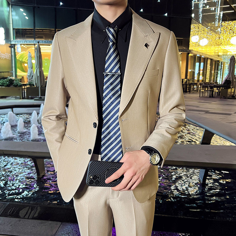 秋冬款英伦韩版修身男士商务休闲纯色西服外套米白色X889-P155，男装西服，电商C308