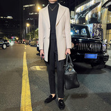 秋冬英伦韩版修身男士商务休闲中长款西服呢料外套米白色X35-P170，男装西服，电商C308