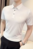 夏季冰丝高弹翻领无痕T恤男士光滑短袖POLO衫黄色PL2-P48，男装T恤，电商C308