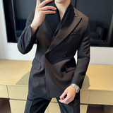潮流简约气质英伦风时尚轻奢修身纯色西服套装LJT961假俩件-P240，男装西服套装，电商C308
