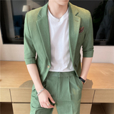 痞帅高级感纯色中袖男士休闲西服+英伦时尚青年短裤套装TZ04-P210，男装牛仔裤，电商C308