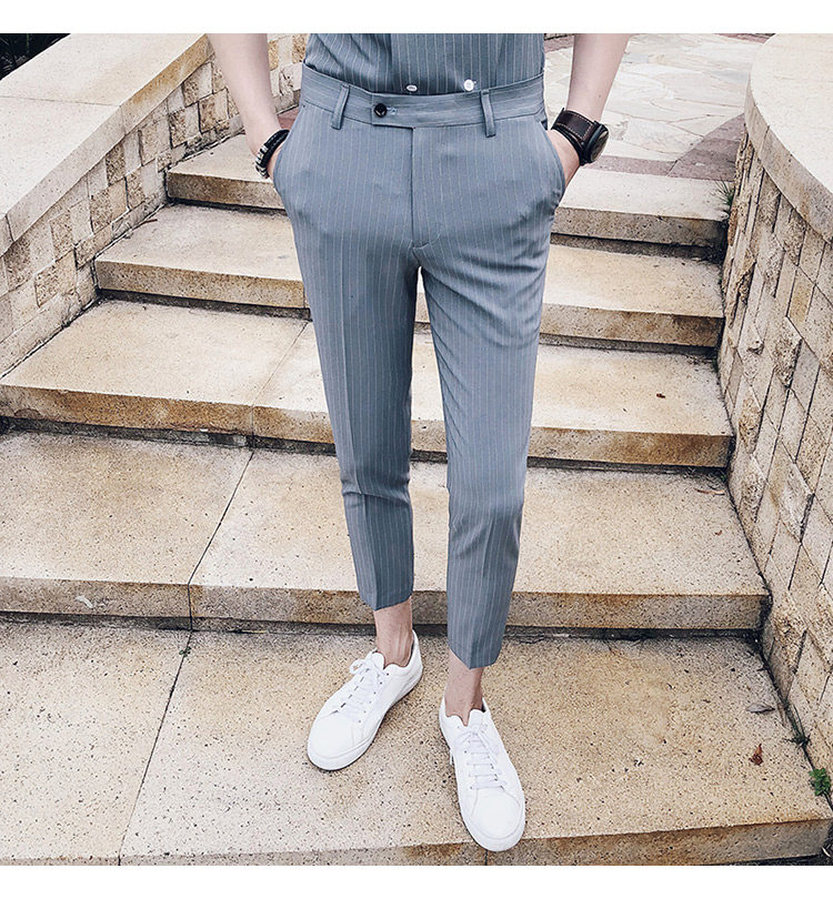 2026春夏潮男英伦休闲条纹九分西裤九分休闲男裤K47-P65，男装西裤，电商C308
