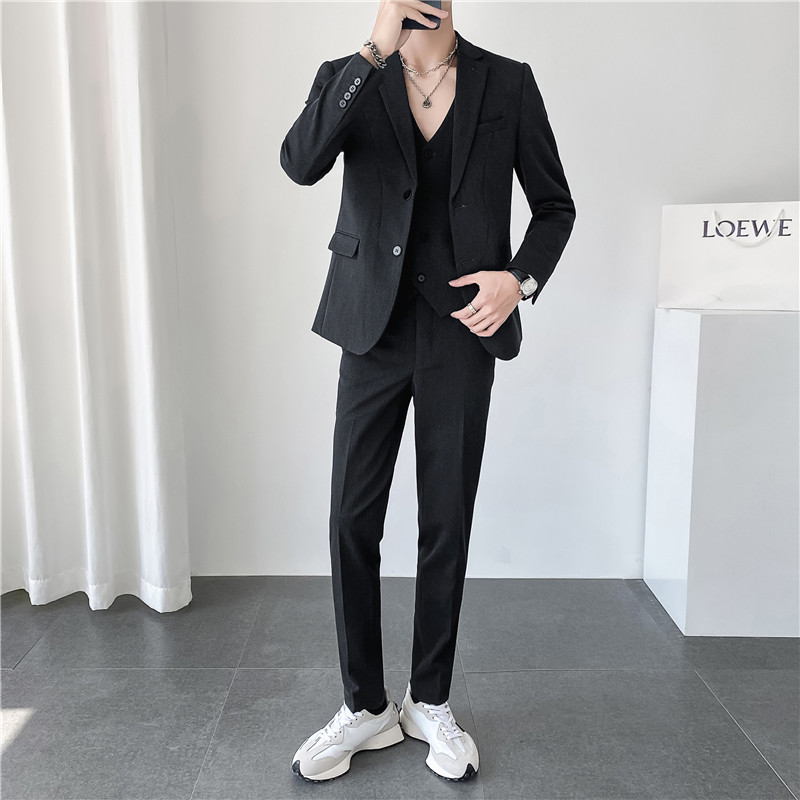 轻熟风ins秋冬韩版修身男士休闲二粒扣纯色西服三件套SJT961-P280,男装西服,电商C308