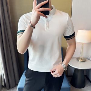 男士休闲polo衫t恤 潮流修身翻领半袖polo衫白色C60025-P58图片