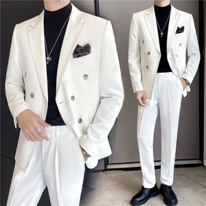 秋冬英伦韩版修身双排扣纯色休闲商务西服套装中灰色LJT830A-P220图片