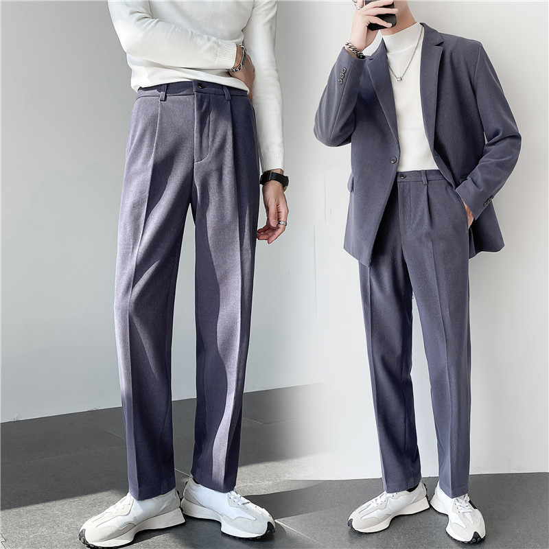 秋冬轻熟风宽松时尚呢料休闲西裤阔版纯色直筒长裤K25-P75，男装西裤，电商C308