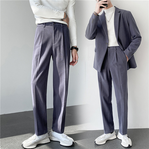 秋冬轻熟风宽松时尚呢料休闲西裤 阔版纯色直筒长裤K25-P75，男装西裤，电商C308
