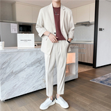 春夏款轻熟风英伦纯色阔版中袖西服九分裤套装蓝色TZ15-P195，男装西服，电商C308