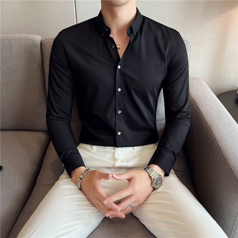 秋冬英伦纯色男士衬衣韩版修身长袖衬衫男C88269-P65，男装衬衫，电商C308