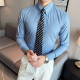 个性大领衬衫男长袖薄款潮流帅气修身休闲立领纯色绿衬衣C43-P68，男装衬衫，电商C308