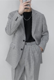 21春夏款轻熟风英伦小细格长袖西服阔版宽松休闲西服X18-P150，男装西服，电商C308