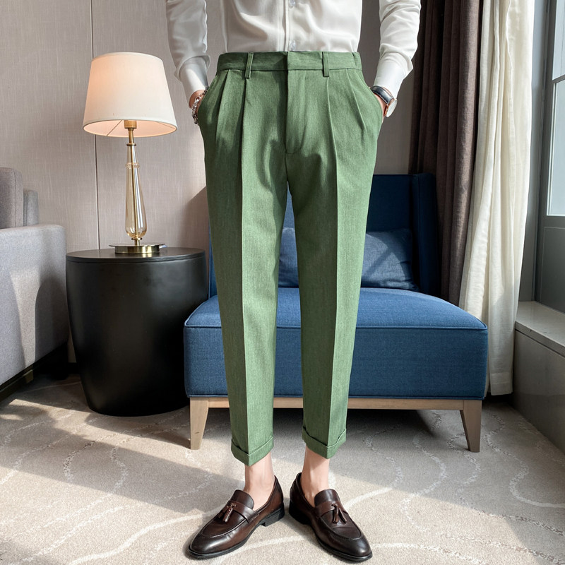 夏季薄款纯色九分裤男士痞帅坠感免烫西裤青年冰凉休闲裤K05-P70，男装西裤，电商C308