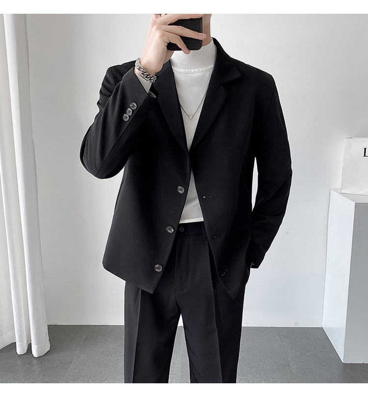 秋冬轻熟风英伦纯色西服套装阔版宽松休闲小西装TZ27四粒扣-P225，男装西服套装，电商C308