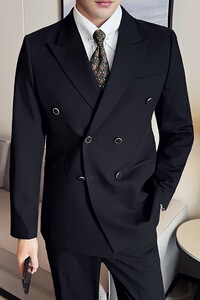 潮流简约英伦风时尚轻奢双排扣纯色男士西服套装LJT88211-P240图片