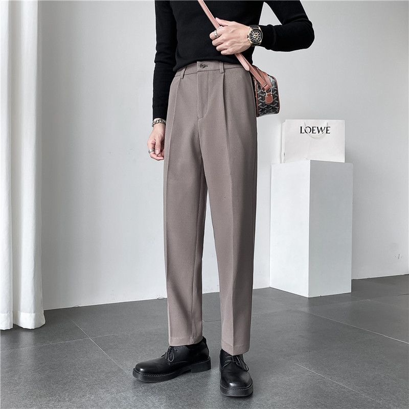 秋冬ins轻熟风宽松时尚呢料休闲西裤阔版纯色直筒长裤K25-P75，男装西裤，电商C308