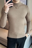秋冬韩版半高领修身打底衫套头纯色针织衫毛衣花沙漠色B5552-P50，男装T恤，电商C308