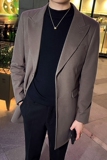 秋冬英伦韩版修身男士商务休闲中长款西服呢料外套深灰色X35-P170，男装西服，电商C308
