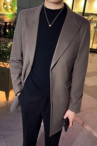 秋冬英伦韩版修身男士商务休闲中长款西服呢料外套深灰色X35-P170图片