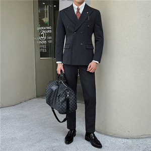 英伦修身男士双排扣纯色西服三件套新郎伴郎礼服套装SJT913-P265，男装西服，电商C308