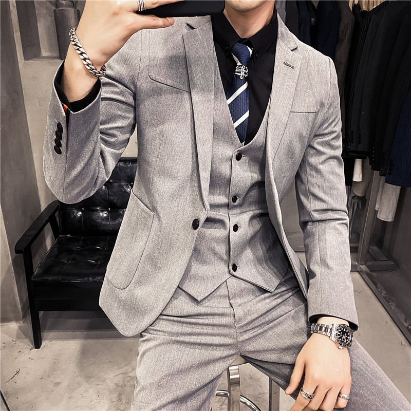 20秋冬款韩版修身时尚贴袋纯色男士西服三件套套装SJT960-P285,男装西服,电商C308