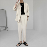 23春夏款轻熟风英伦纯色宽松中袖西服+阔版九分裤套装TZ15-P195，男装西服，电商C308