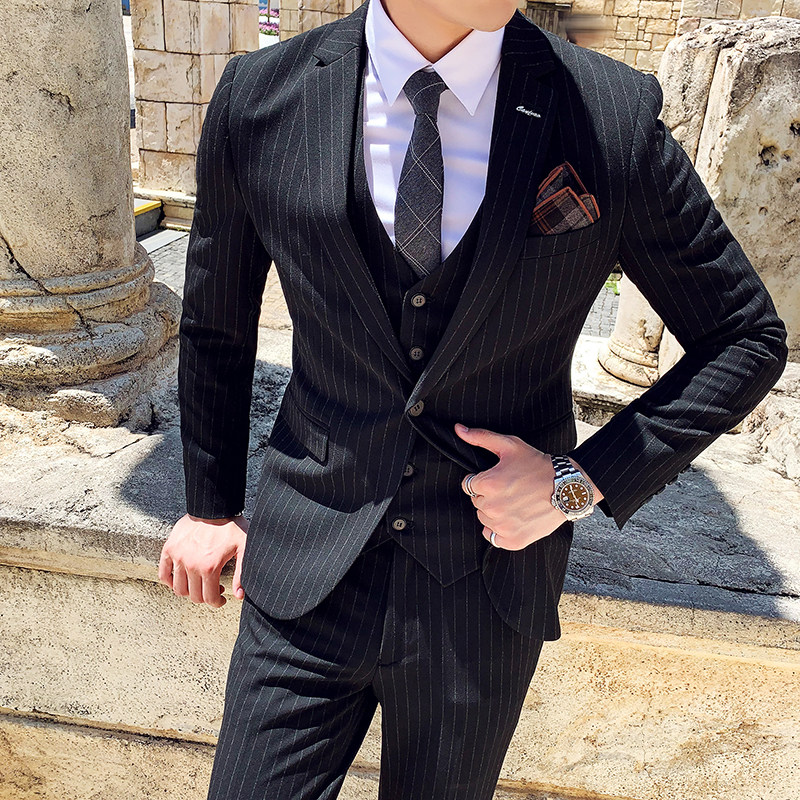 英伦韩版修身男士商务条纹西服三件套TZ138-P295,男装西服,电商C308