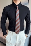 秋款大领衬衫男长袖薄款潮流帅气修身休闲立领纯色黑衬衣C43-P68，男装衬衫，电商C308