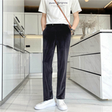 秋冬轻熟风宽松时尚丝绒休闲西裤阔版纯色直筒长裤K22-P75，男装西裤，电商C308