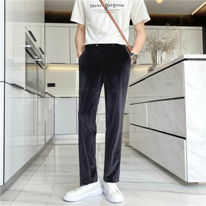 ins轻熟风宽松时尚丝绒休闲西裤 阔版纯色直筒长裤K22-P75，男装西裤，电商C308