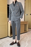 痞帅高级感休闲双排扣纯色西服英伦时尚九分西裤套装TZ02-P225，男装西服，电商C308