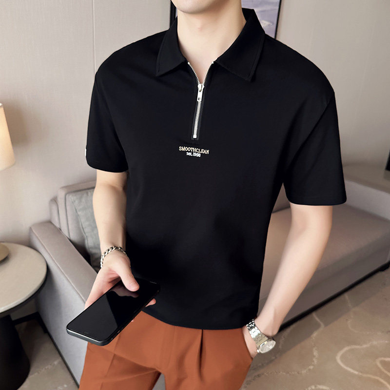 男士休闲polo衫t恤潮流修身翻领半袖polo衫黑色F9510-P58,男装T恤,电商C308