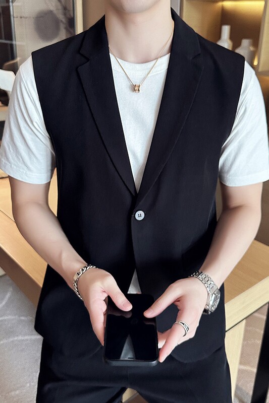 春夏韩版修身纯色休闲男士无袖西服英伦时尚潮男小西装X40-P120,男装西服套装,电商C308