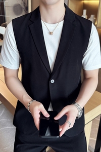 春夏韩版修身纯色休闲男士无袖西服 英伦时尚潮男小西装X40-P120图片