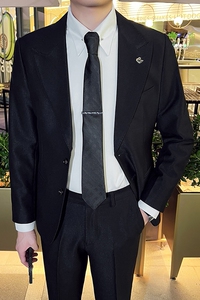 英伦修身男士休闲商务二粒扣西服套装新郎套装灰色LJT889-P230图片