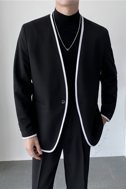 轻熟ins风英伦纯色长袖西服阔版宽松休闲小西装外套X27包边-P150,男装西服套装,电商C308