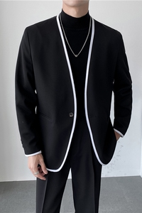 轻熟ins风英伦纯色长袖西服阔版宽松休闲小西装外套 X27包边-P150图片
