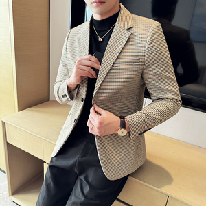 英伦韩版修身男士商务休闲小细格西服男外套X942-P155图片