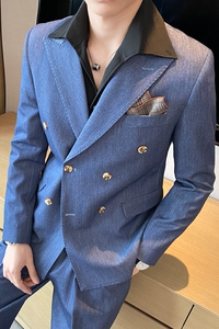 痞雅高级感休闲双排扣纯色小西服英伦时尚九分西裤套装TZ02-P225图片