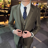 英伦韩版修身男士休闲商务西服三件套新郎套装米白色SJT888-P285，男装西服，电商C308