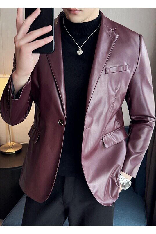 皮衣男西装外套新款韩版修身帅气潮流休闲男士西服X935-P155,男装西服套装,电商C308