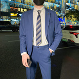 英伦韩版修身男士休闲商务西服套装新郎套装天蓝色LJT888-P225，男装西服套装，电商C308