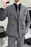 秋冬韩版修身纯色双排扣男士西服三件套装藏青色SJT902-P265，男装西服，电商C308
