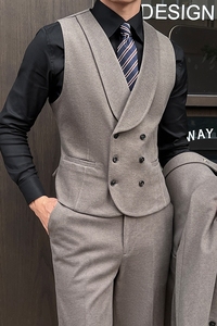 新郎伴郎礼服男士高级感星空呢双排扣纯色马甲套装MJT927-P130图片